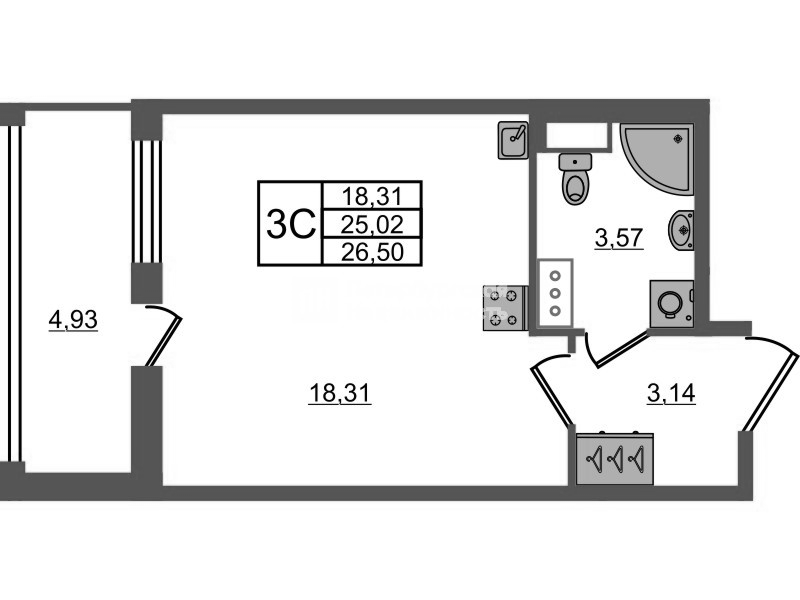 Студия 25 м²