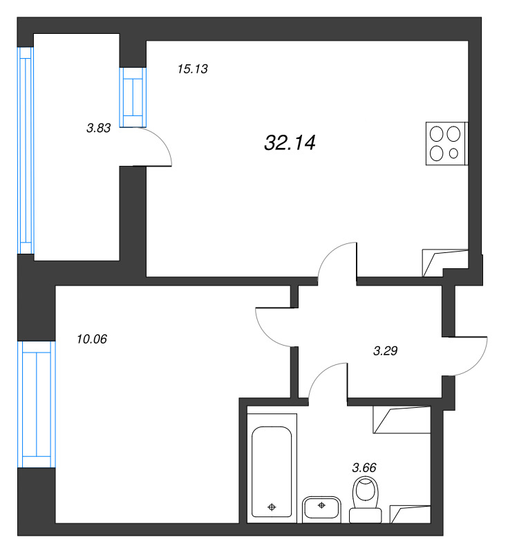 2 ккв (Евро) 32,1 м²