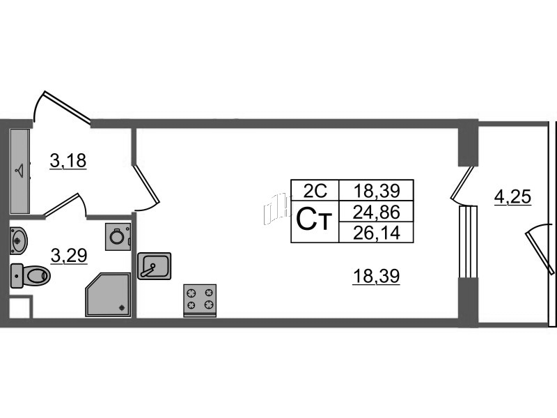 Студия 24,9 м²