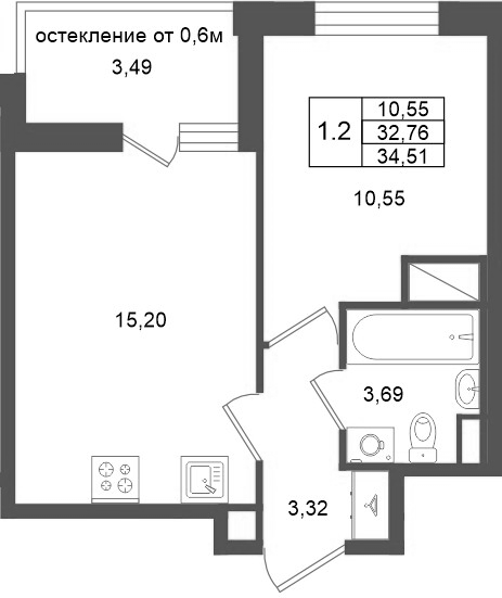 2 ккв (Евро) 32,8 м²