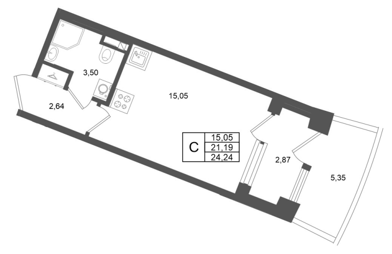 Студия 21,2 м²