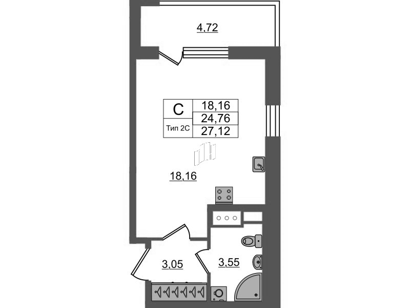Студия 24,8 м²