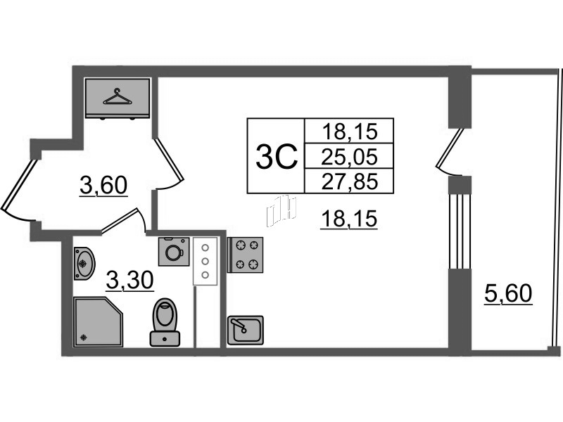 Студия 25,1 м²