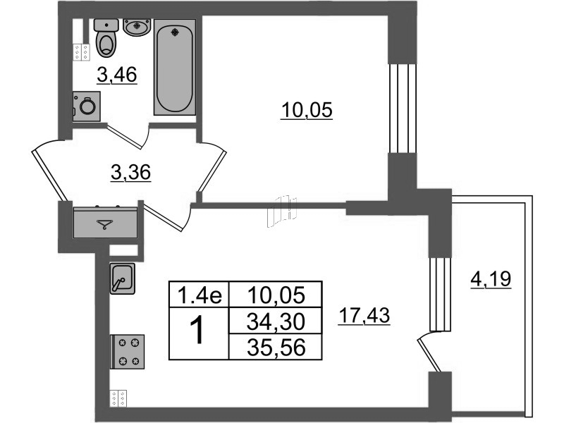 2 ккв (Евро) 34,3 м²