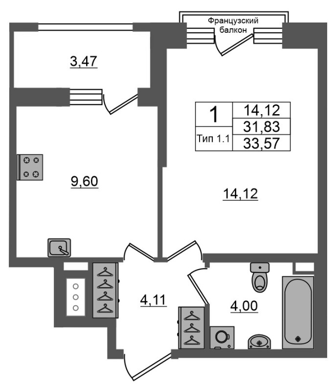 1 ккв 31,8 м²