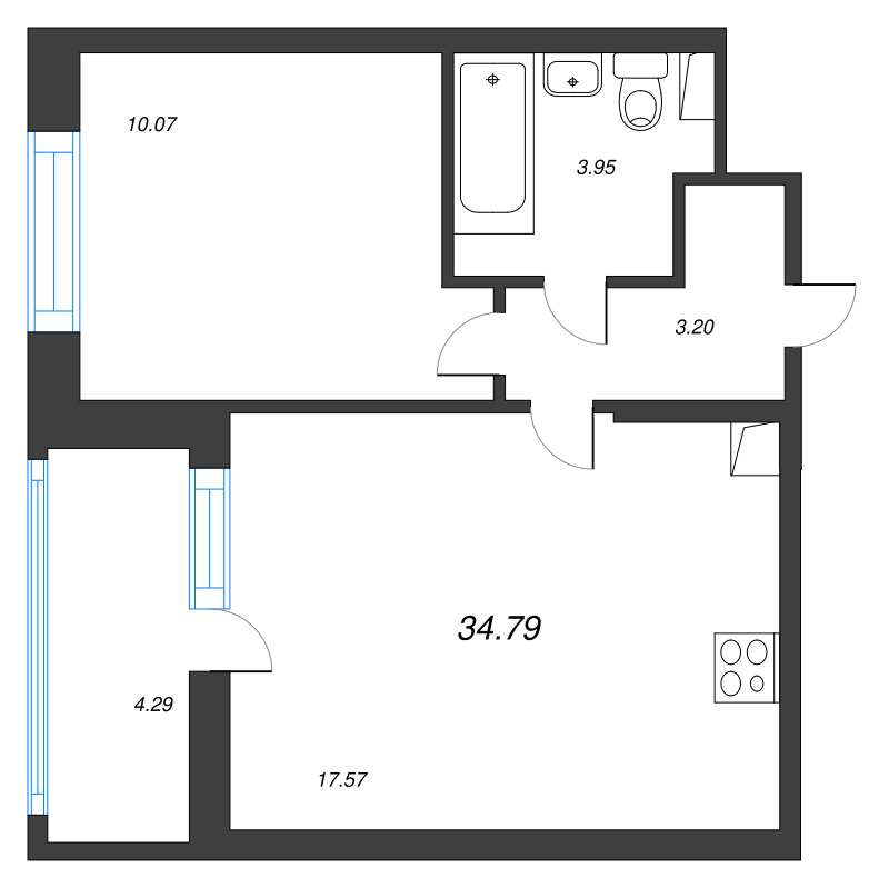 2 ккв (Евро) 34,8 м²
