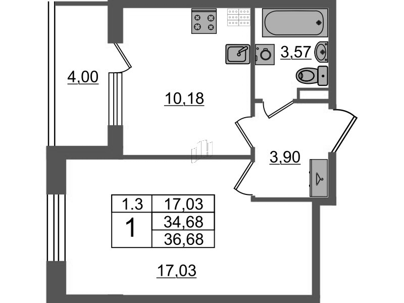 1 ккв 34,7 м²