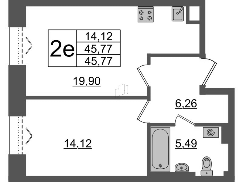 2 ккв (Евро) 45,8 м²