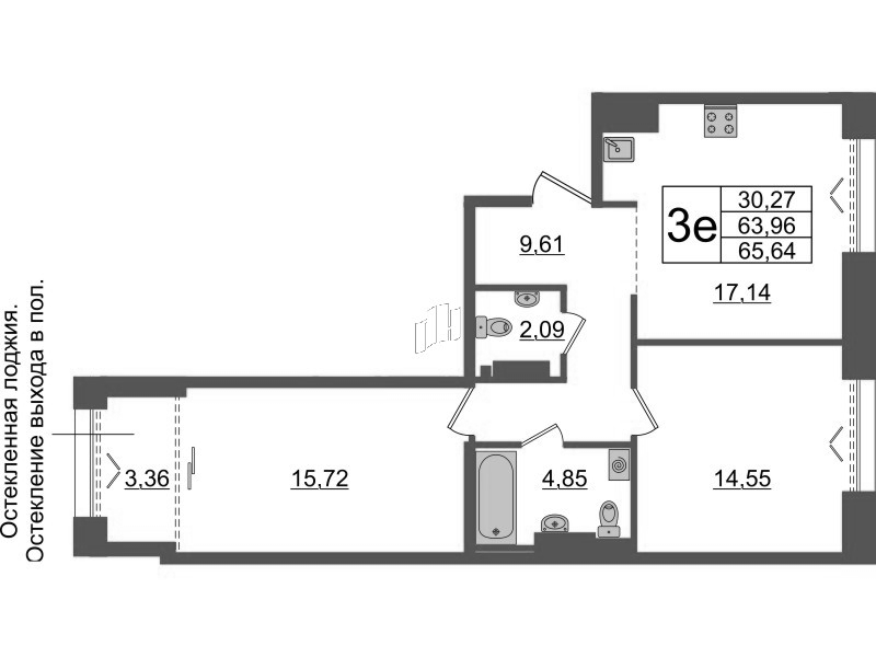3 ккв (Евро) 64 м²