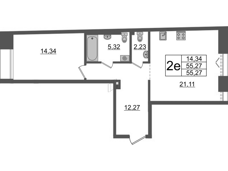 2 ккв (Евро) 55,3 м²