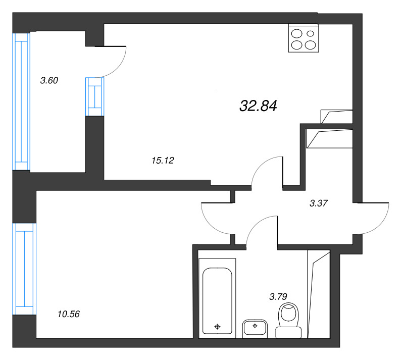 2 ккв (Евро) 32,8 м²