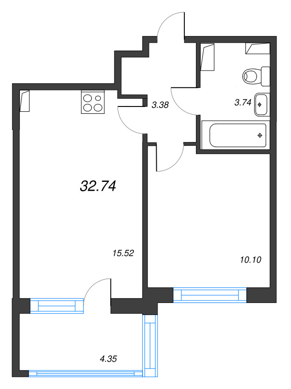 2 ккв (Евро) 32,7 м²
