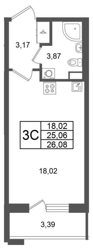 Студия 25,1 м²