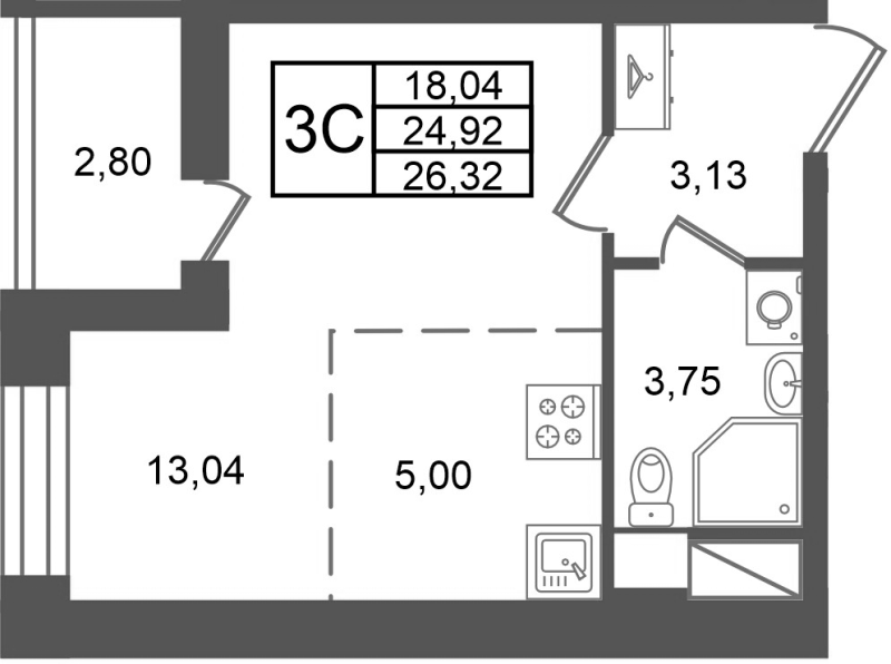 Студия 24,9 м²