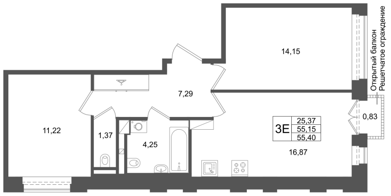 3 ккв (Евро) 55,2 м²