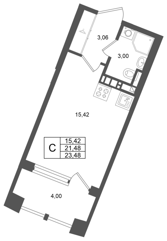 Студия 21,5 м²
