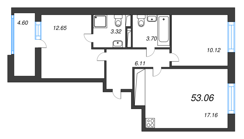 3 ккв (Евро) 53,1 м²