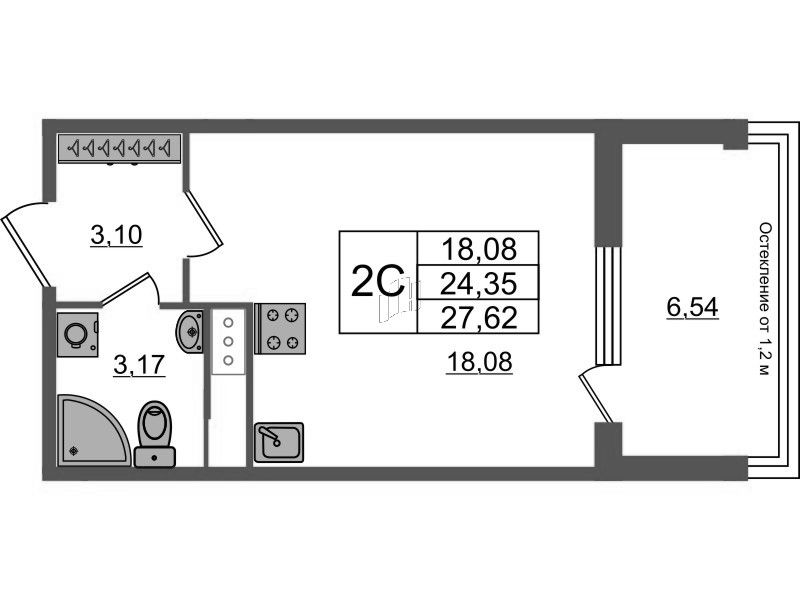 Студия 24,2 м²