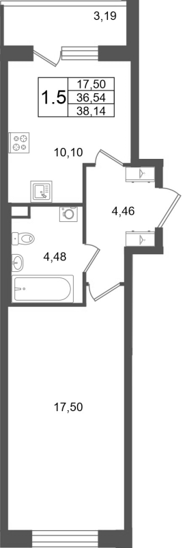 1 ккв 36,5 м²