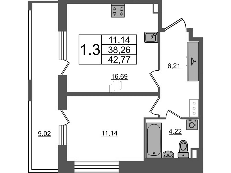 2 ккв (Евро) 38,3 м²
