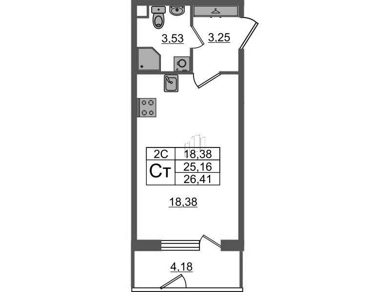 Студия 25,2 м²