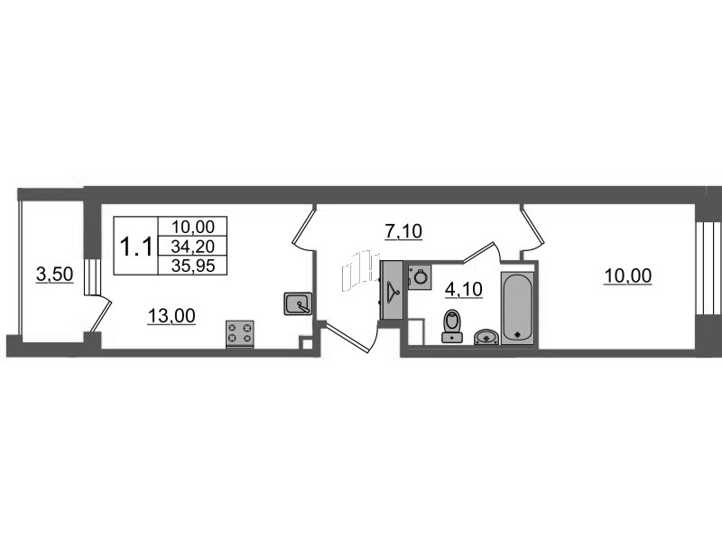 1 ккв 34,2 м²