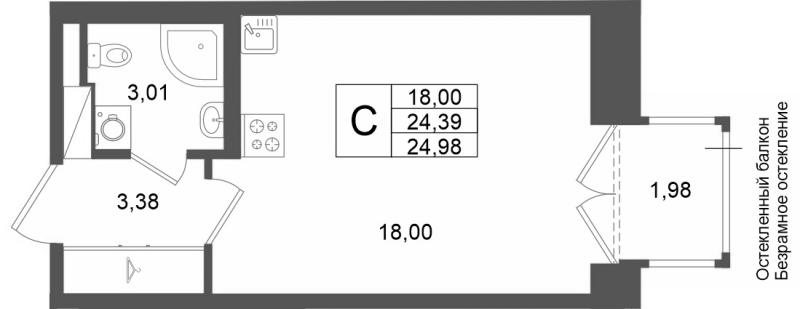Студия 24,4 м²