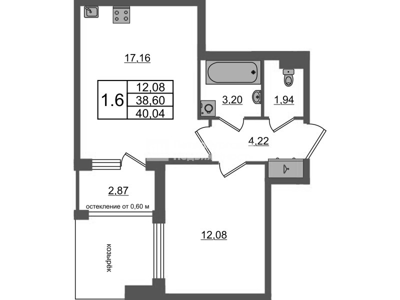 2 ккв (Евро) 38,6 м²