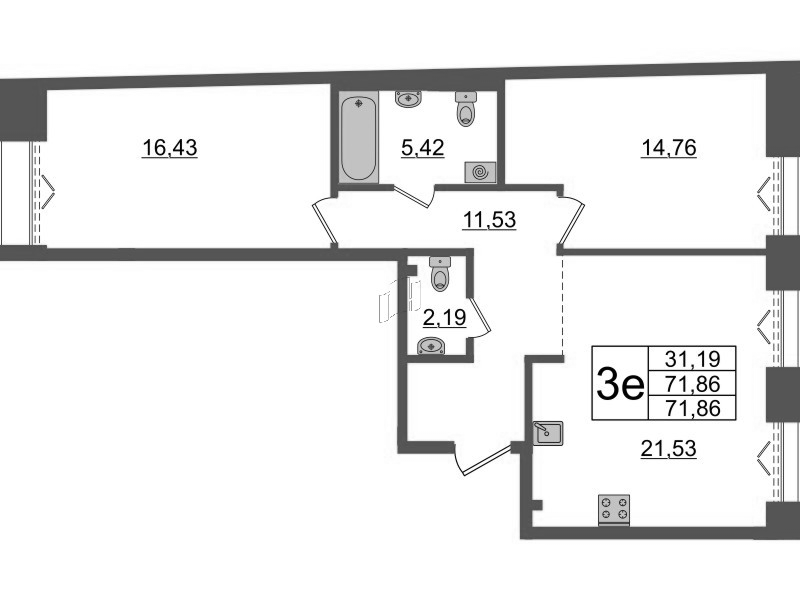 3 ккв (Евро) 71,9 м²