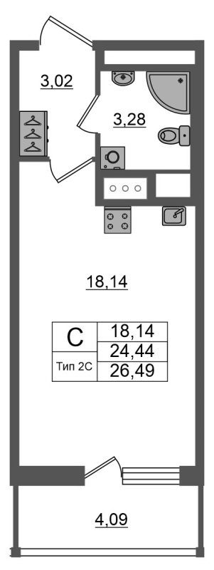 Студия 24,4 м²
