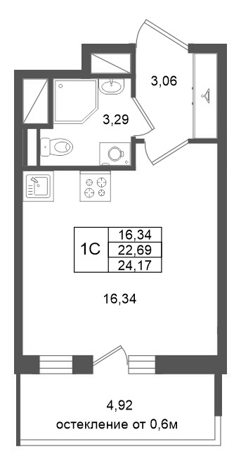 Студия 22,7 м²
