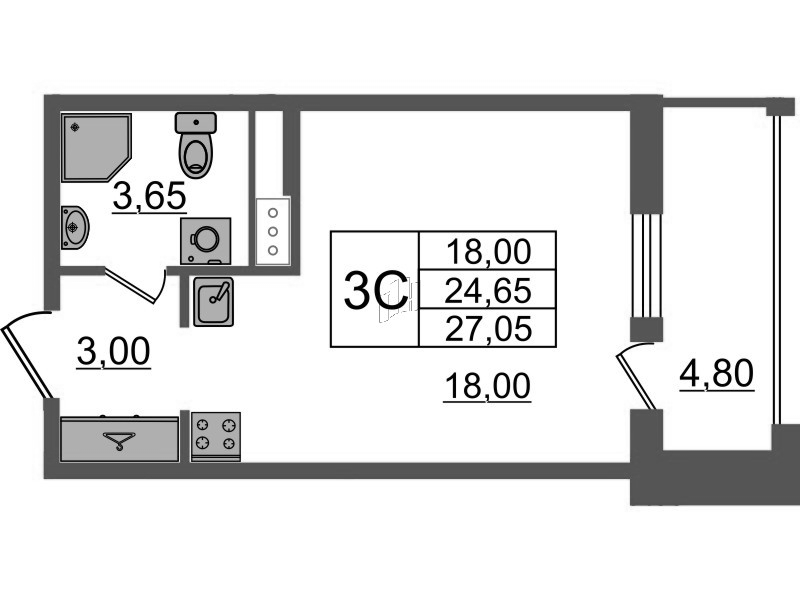 Студия 24,7 м²