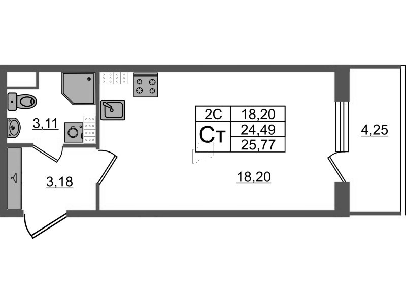 Студия 24,5 м²