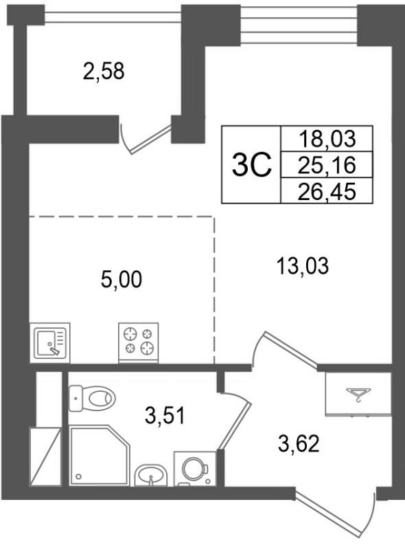 Студия 25,2 м²