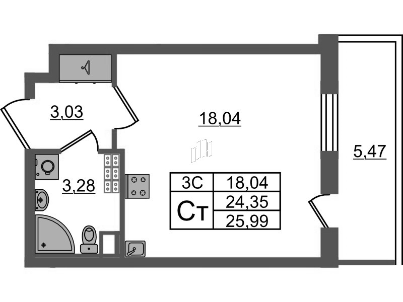 Студия 24,4 м²