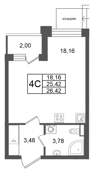 Студия 25,4 м²
