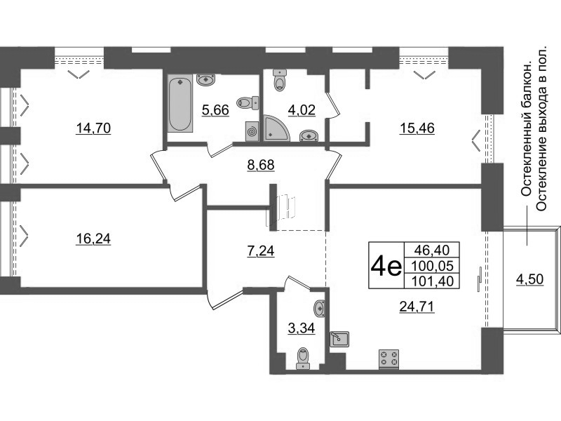 4 ккв (Евро) 100,1 м²