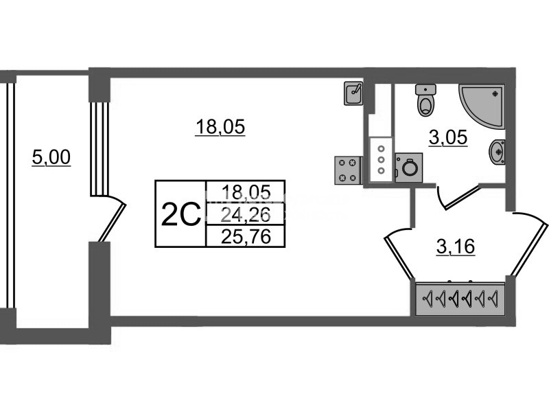 Студия 24,3 м²