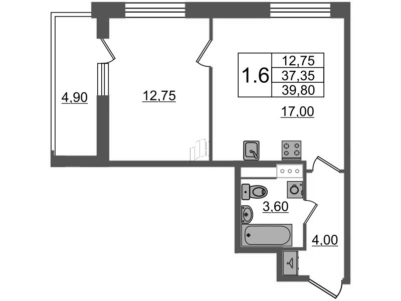 2 ккв (Евро) 37,4 м²