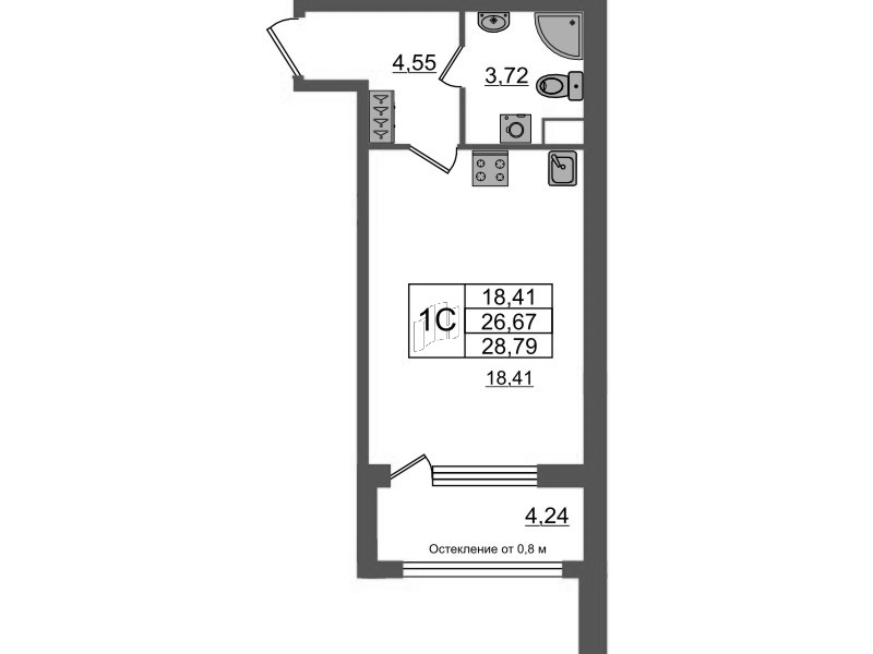 Студия 26,3 м²