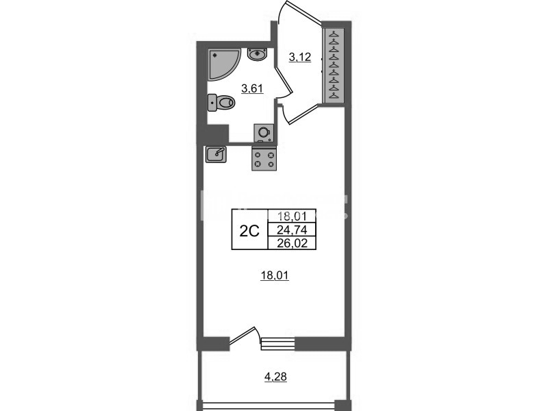 Студия 24,7 м²