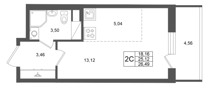 Студия 25,1 м²