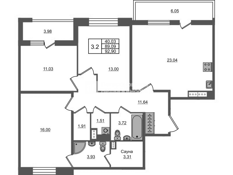 4 ккв (Евро) 89,1 м²