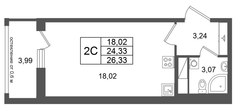 Студия 24,3 м²