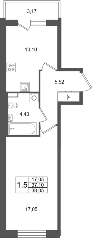 1 ккв 37,1 м²