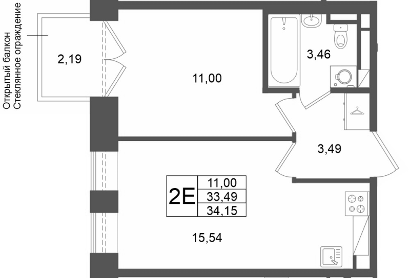2 ккв (Евро) 33,5 м²