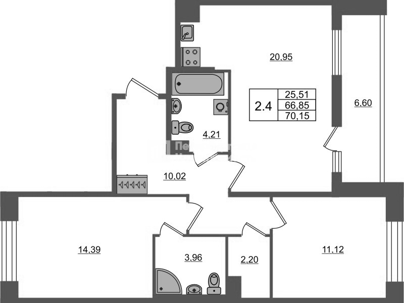 3 ккв (Евро) 66,9 м²