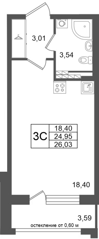 Студия 25 м²