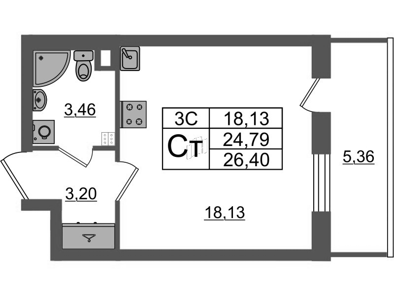 Студия 24,8 м²