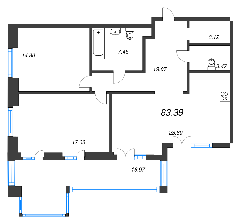 3 ккв (Евро) 83,4 м²
